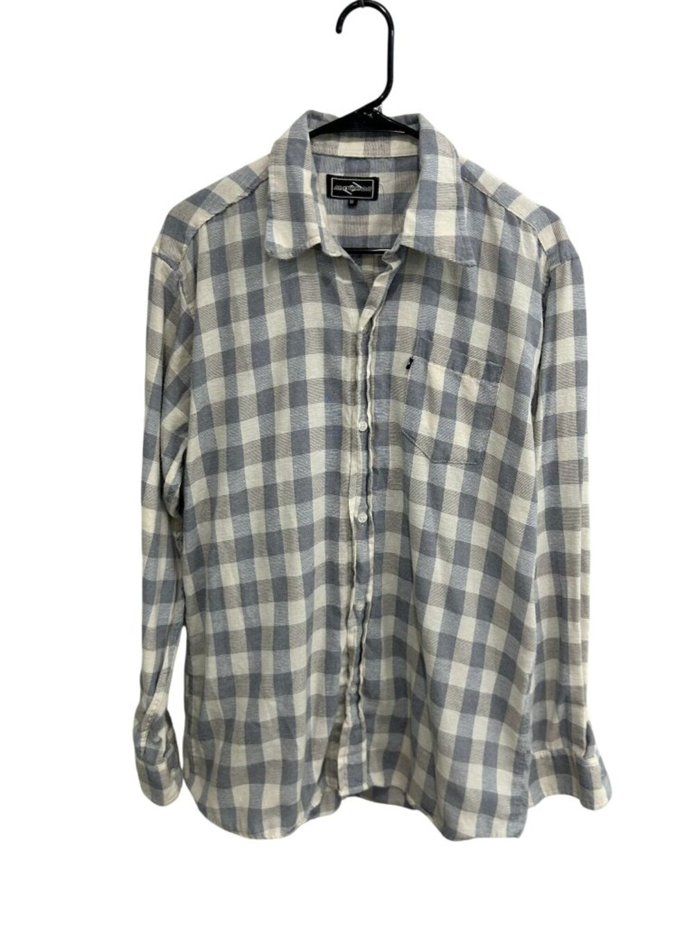 Mayrror Medium Mens Blue White Checkered Button Up Shirt Cotton Retro Minimalist